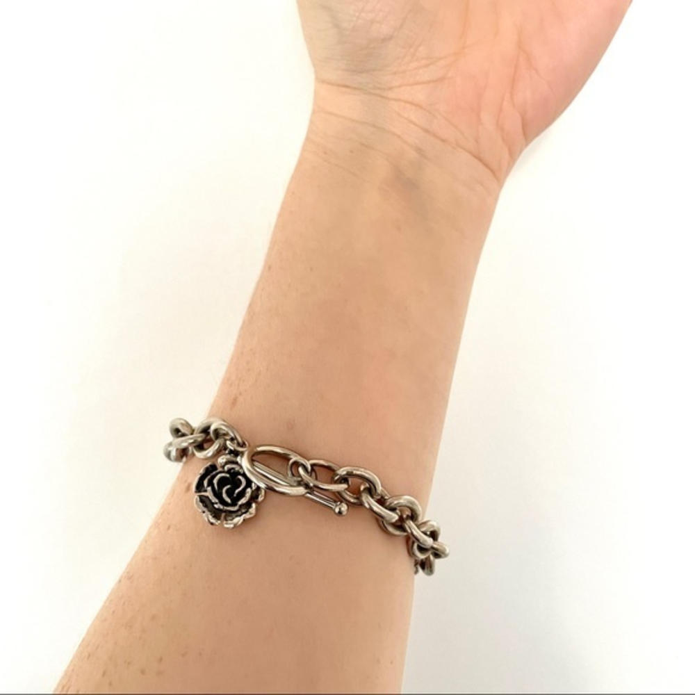Sterling‎ Silver Charm Bracelet w Stunning Rose Charm